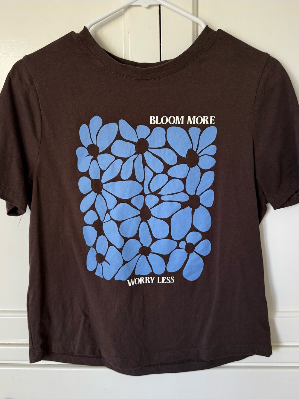 Mango Brown Graphic Tee with Blue Floral Print